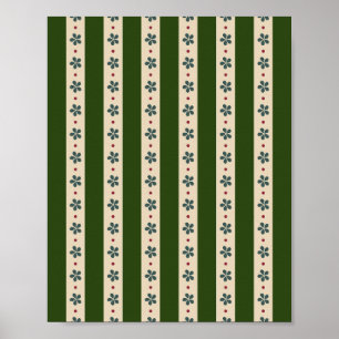 Póster Rayas Y Flores Verdes Y De Crema