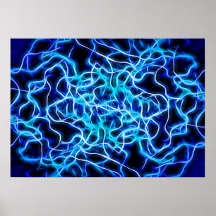 Póster Rayo de bobina azul de neón eléctrico Tesla