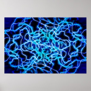 Póster Rayo de bobina azul de neón eléctrico Tesla