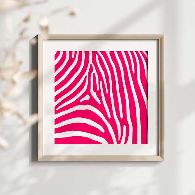 Póster Rayo de cebra rosa caliente y blanco (Hot pink and white zebra print ready for your monogram.)