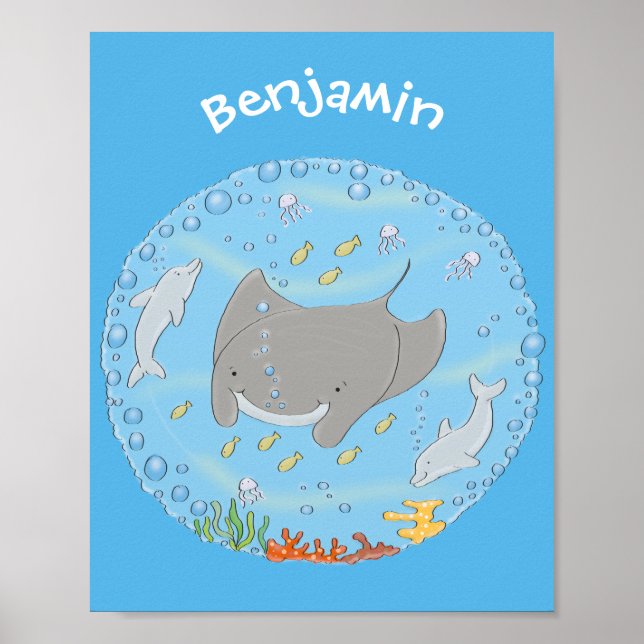 Póster Rayo de manta y burbujas ilustracion personalizado (Frente)
