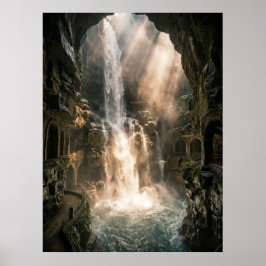 Póster Rayo de Sol en la Cascada de la Cueva Oculta