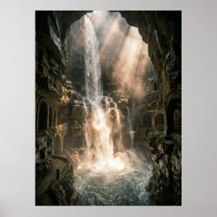 Póster Rayo de Sol en la Cascada de la Cueva Oculta