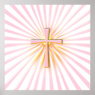 Póster Rayos de luz de la cruz religiosa (en blanco)