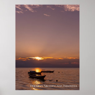 Póster Rayos de puesta de sol de sol flotante Barcos Mar