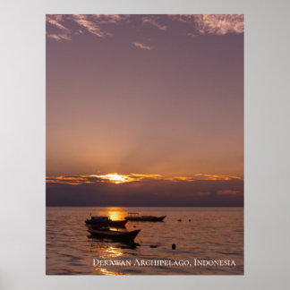 Póster Rayos de puesta de sol de sol flotante Barcos Mar