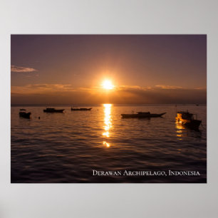 Póster Rayos de puesta de sol de Sunbeam Barcos flotantes
