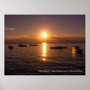 Póster Rayos de puesta de sol de Sunbeam Barcos flotantes