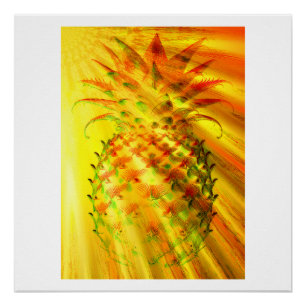 Póster Rayos Dorados Atravesando Una Piña Grande