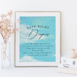 Póster Rayos nocturnos de cielo nubes azul Baby Shower