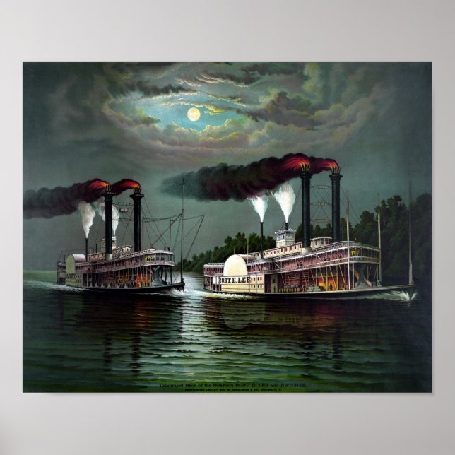 Póster Raza De Los Steamers Robt. E. Lee y Natchez (Frente)