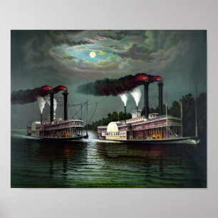 Póster Raza de vapores Robt. E. Lee y Natchez