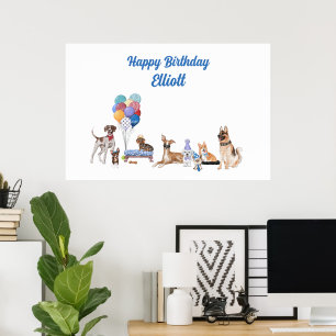 Póster Razas de perro canino de cumpleaños felices y pers
