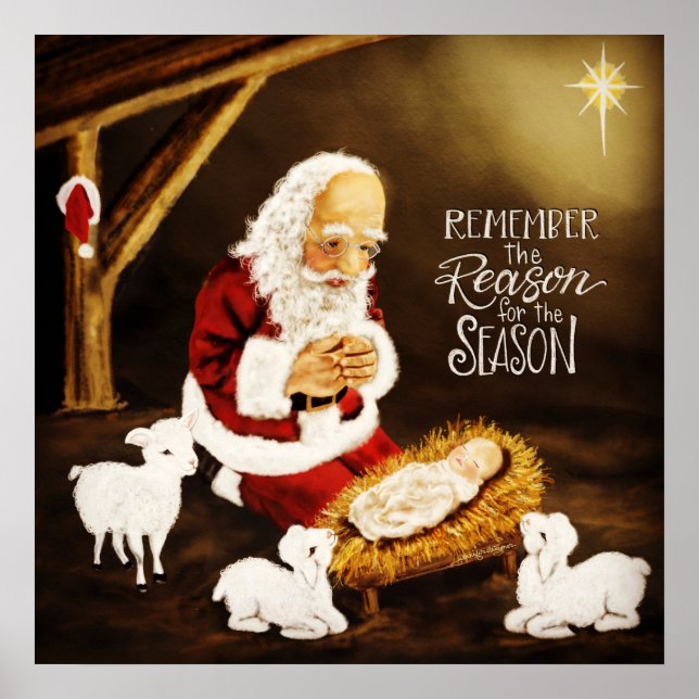 Póster "Razón de la temporada" Niño Jesús con Santa (Frente)