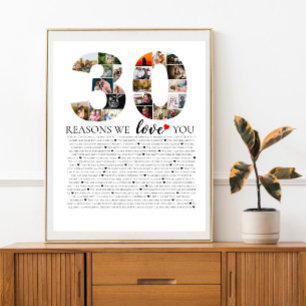Póster Razones por las que amamos tu 30 cumpleaños collag