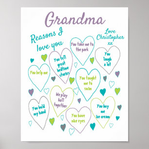 Póster Razones por las que te amo regalo de abuela