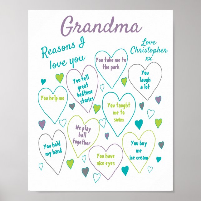 Póster Razones por las que te amo regalo de abuela (Frente)