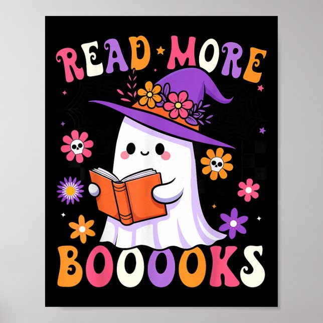 Póster Read More Books Ghost Reading Book Funny Teacher H (Frente)