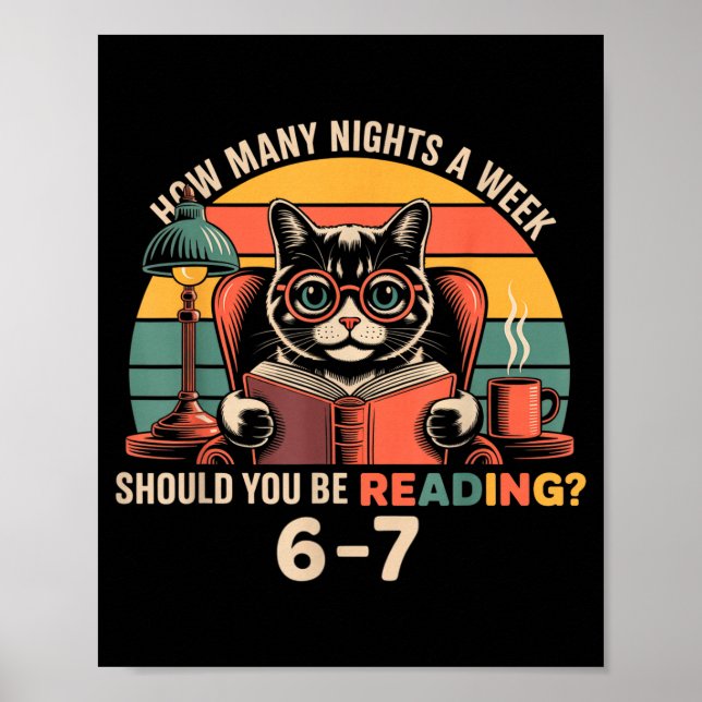 Póster Reading 67 Meme Englieacher In Funny 67 Retro Cat  (Frente)
