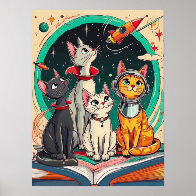 Póster Reading Opens a Gateway to Cosmic Cat Adventures (Frente)