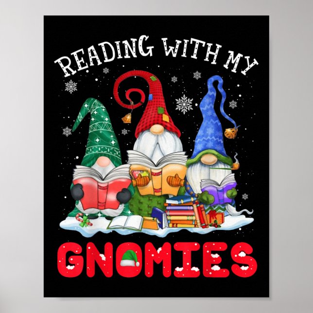 Póster Reading With My Gnomies Christmas Funny Gnomes Rea (Frente)