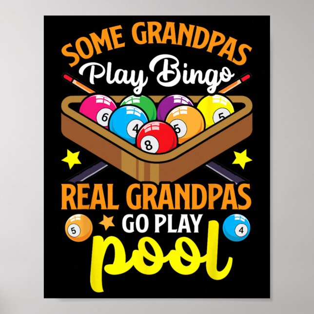 Póster Real Grandpas Funny Pool Player Billiards Billiard (Frente)