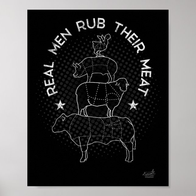 Póster Real Men Rub Their Meat Bbq Smoker Master  (Frente)