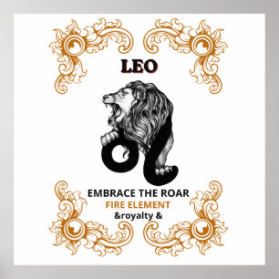 Póster Realeza Leo Zodiaco   Acepta el Rugido Elemento Fu