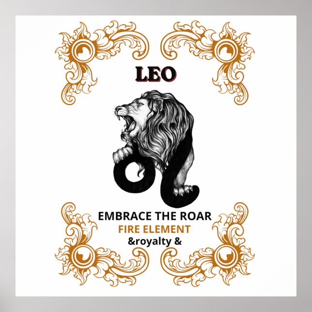 Póster Realeza Leo Zodiaco | Acepta el Rugido Elemento Fu (Frente)
