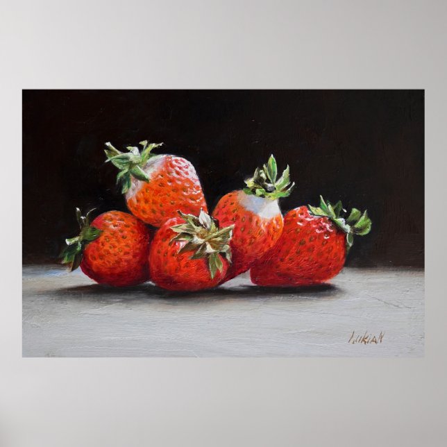 Póster Realistic Strawberries Still Life Oil Painting (Frente)