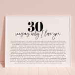 Póster Reasons Why I Love You Modern 30th Birthday Gift<br><div class="desc">Reasons Why I Love You Modern 30th Birthday Gift Poster</div>