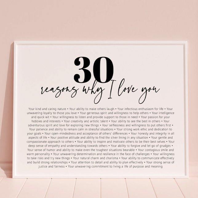 Póster Reasons Why I Love You Modern 30th Birthday Gift (Subido por el creador)