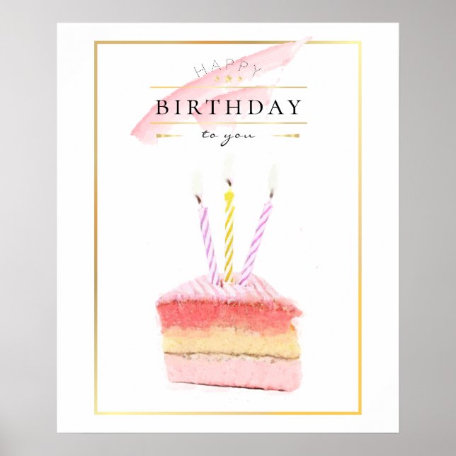 Póster Rebanada de pastel de cumpleaños con marco dorado  (Frente)