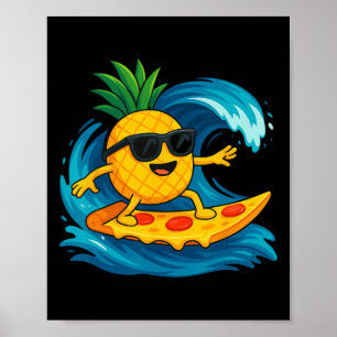 Póster Rebanada de pizza de surf de piña divertido verano