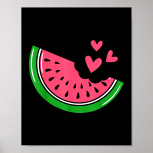 Póster Rebanada de sandía linda mordida con corazones ver