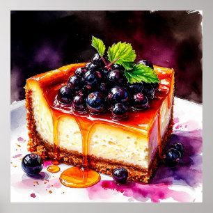 Póster Rebanada de tarta de queso con arándanos para la c