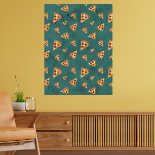 Póster Rebanadas de pizza geniales patrón vintage azul te