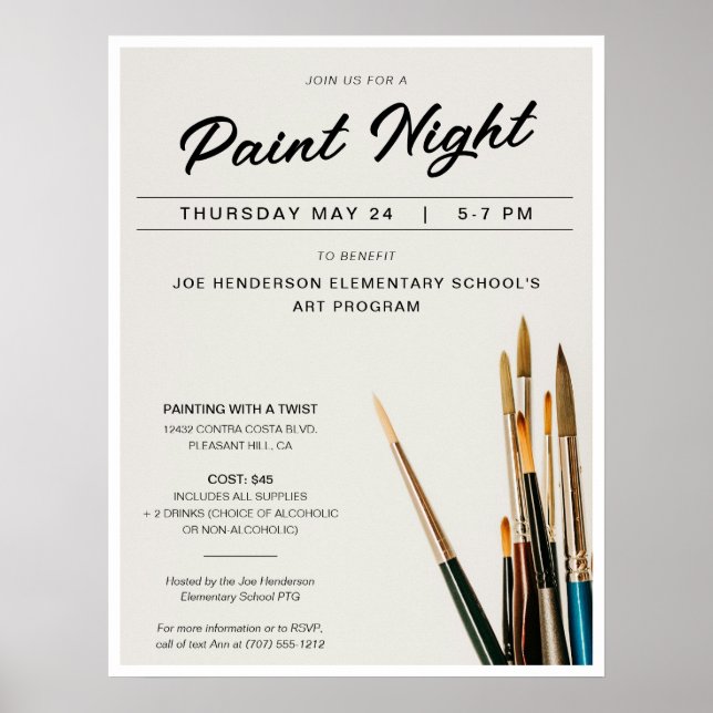 Póster Recaudación de fondos de Paint Night (Frente)