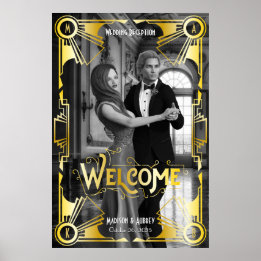Póster Recepción Art Deco Boda Bienvenida Oro y Negro