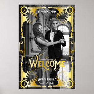 Póster Recepción Art Deco Boda Bienvenida Oro y Negro