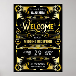 Póster Recepción Art Deco Boda Bienvenida Oro y Negro