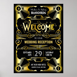 Póster Recepción Art Deco Boda Bienvenida Oro y Negro