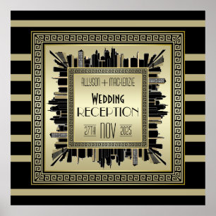Póster Recepción Art Deco Boda Champagne Gatsby de Oro