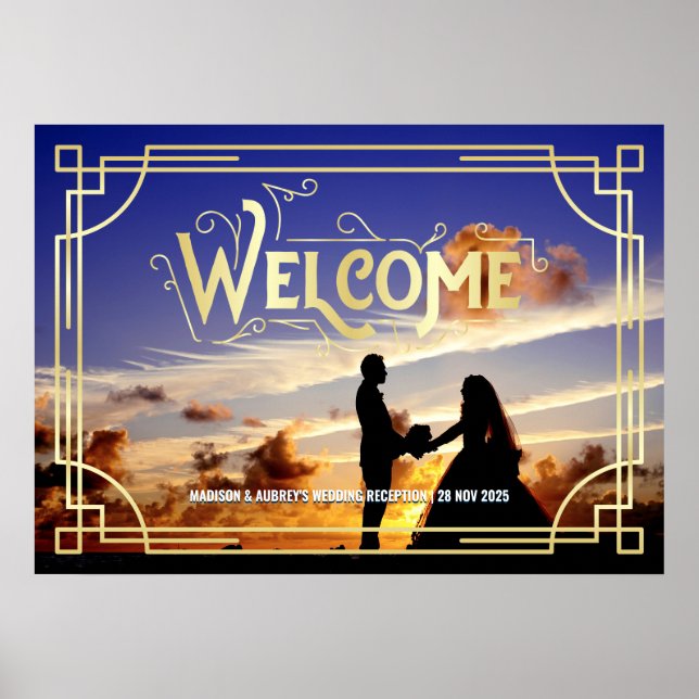 Póster Recepción de Boda Art Deco Bienvenidos Agrega tu F (Frente)