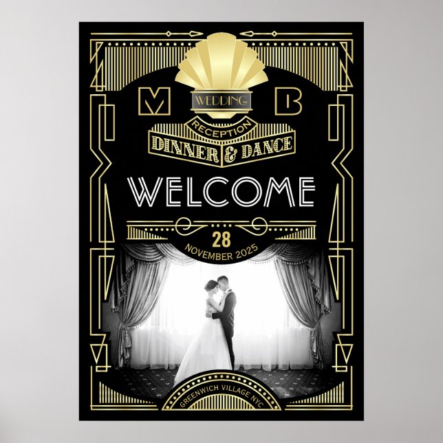 Póster Recepción de boda Art Deco Tu cartel de bienvenida (Frente)