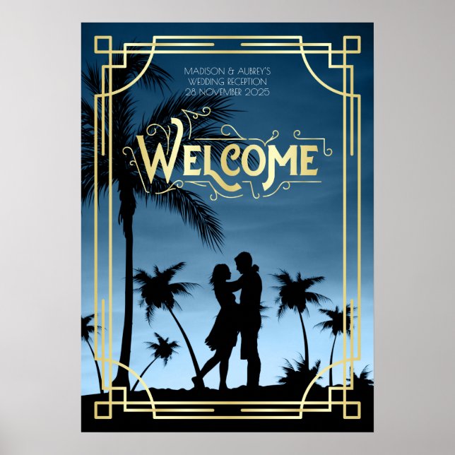 Póster Recepción de boda Art Deco Tu cartel de bienvenida (Frente)