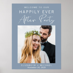 Póster Recepción de Boda Chic Foto Azul Polvoriento Bienv
