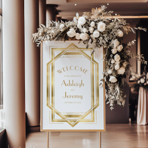 Póster Recepción de Boda Vintage Oro Blanco Deco de los a