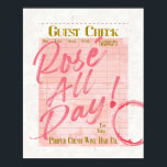 Póster Recepción de cheque de invitado Champagne Rosé Tod<br><div class="desc">Champán de recepción de cheque de invitado | Rosé todo el día Champán rosa | Bubbly Champagne | Mancha De Anillo De Vino | Decoración del carrito de la barra de vinos | Boho Feminine | Diversión moderna y colorida a la moda | Efecto acuarela | Decoración de dormitorios |...</div>