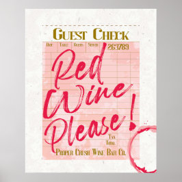 Póster Recepción de cheque de invitado Vino Rojo Por Favo